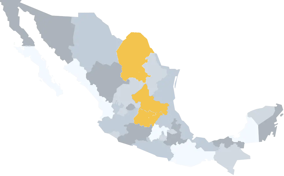 Mapa de cobertura Renova Industrial en San Luis Potosí, Saltillo, Guanajuato y Querétaro